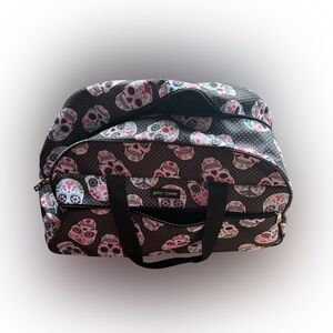 Betsey Johnson Sugar Skull Duffel Bag – Black w/ Colorful Print
